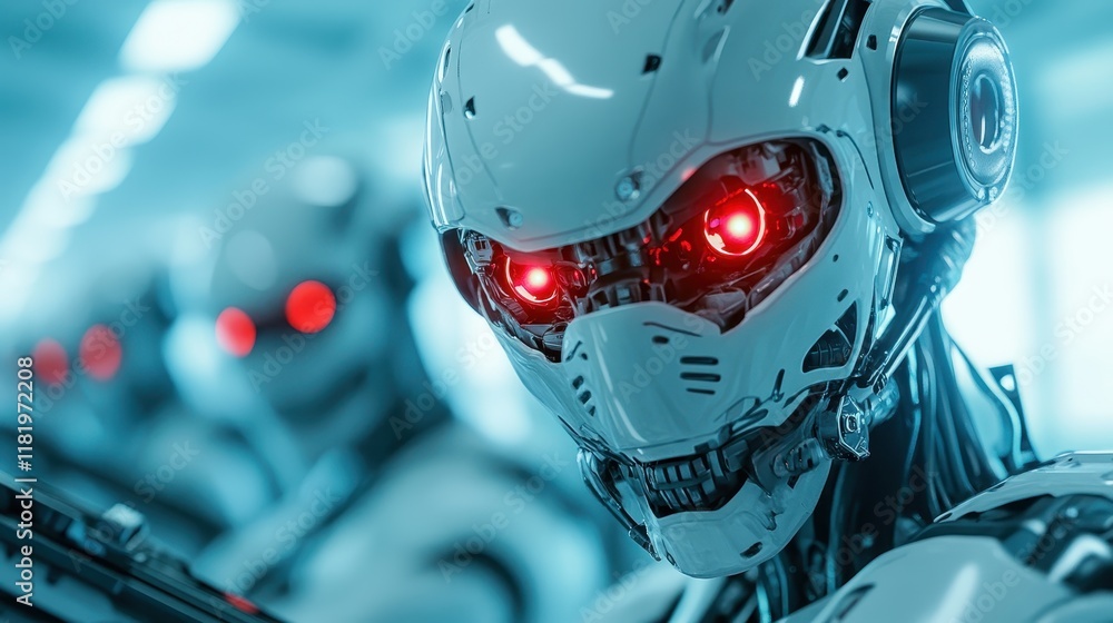 Aufkleber this image presents a humanoid robot with bright, glowing elements, encapsulating themes of human em