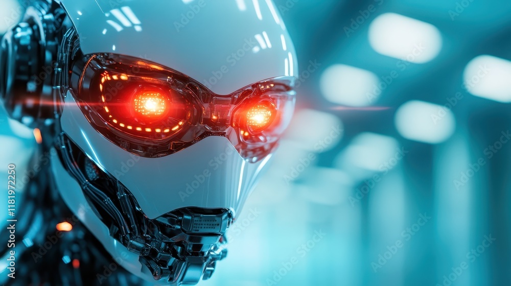 Aufkleber featuring a stylized humanoid robot with glowing accents, this image merges aesthetics with themes o