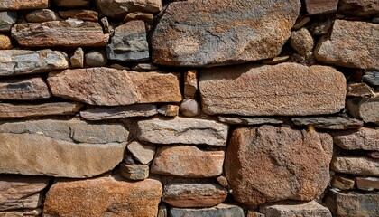 close up of an aged dry stone wall likely granite or similar rock type with varying shades and patterns shows signs of weathering without visible mortar or other features earth tones dominant