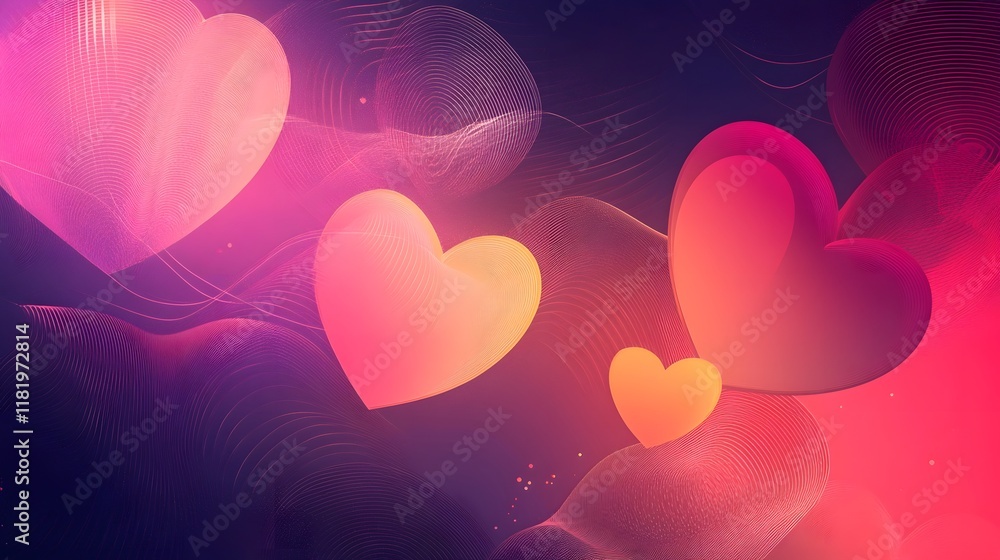Poster dreamy abstract valentine s day background featuring a composition of glowing hearts in warm gradien
