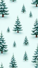 Obraz premium A seamless pattern of snowy pine trees on an icy blue background. Detailed branches dusted with snow evoke the serenity of a winter forest, perfect for seasonal designs and decor.