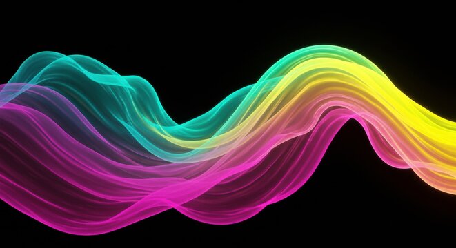Rainbow Wave Abstract: Vibrant, flowing ribbons of color create a dynamic and energetic abstract wave, perfect for designs needing a touch of playful energy and vibrancy.