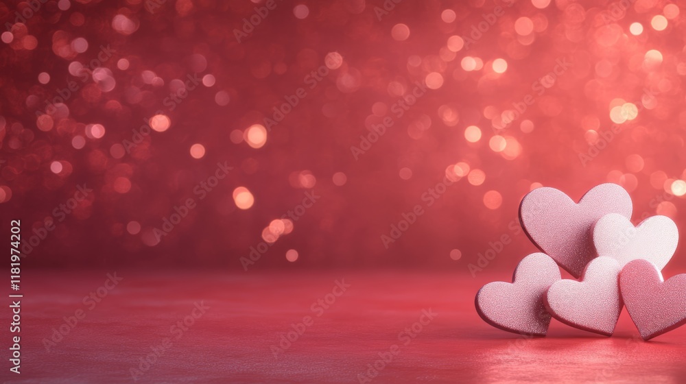 Poster pink glitter hearts creating a romantic atmosphere for valentine's day, women's day, mother's day or