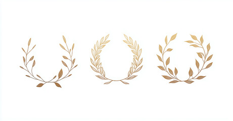 elegant laurel wreaths in golden hues illustrated on a clean white background, ideal for awards, achievements, and decorative design elements.