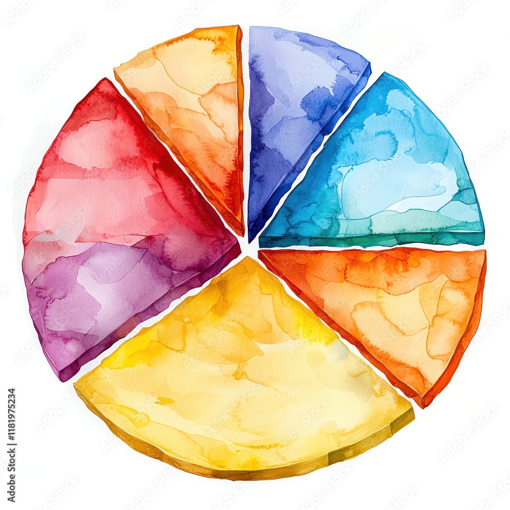 Poster colorful watercolor pie chart design for data visualization and presentation.