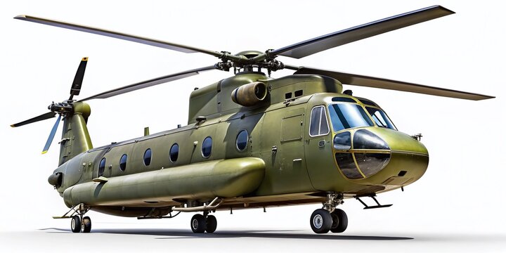 Powerful Chinook Helicopter on White Background: Stock Photo for Military, Aviation & Transportation