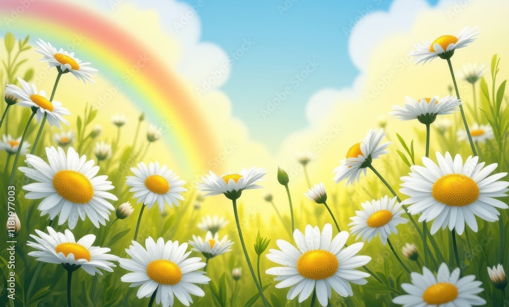 Canvas Prints Bright daisies under a rainbow sky