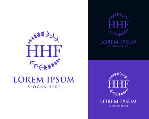 Initial Letter HHF Lavender Floral Violet Circular Frame Ornament Vector Logo Design Illustration