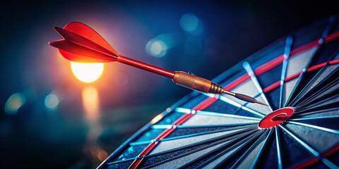 Precision Success: Dart Striking Bullseye Target - Conceptual Business Achievement Stock Photo