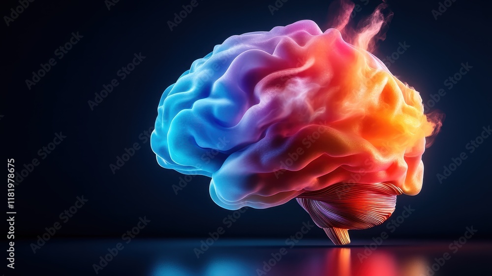 Poster an artistic rendering of a brain depicted with vibrant colors and swirling patterns, representing cr