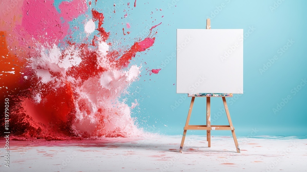 Poster this striking image captures the moment of a color explosion against a blank canvas, symbolizing cre