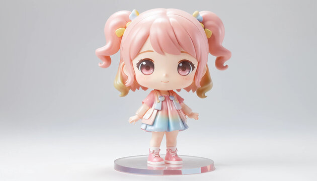 Collection figurine chibi grosse t&ecirc;te anime manga rose fille mignonne blind box ouverture 3D.