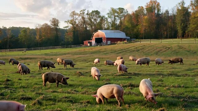 freerange of pigs on field in pig farm