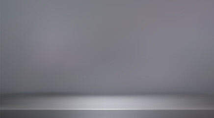 White grey studio room. Limbo light background. Abstract 3d backdrop for product presentation. Minimal wall scene. Showcase, promotion display. Vector stage mockup illustration