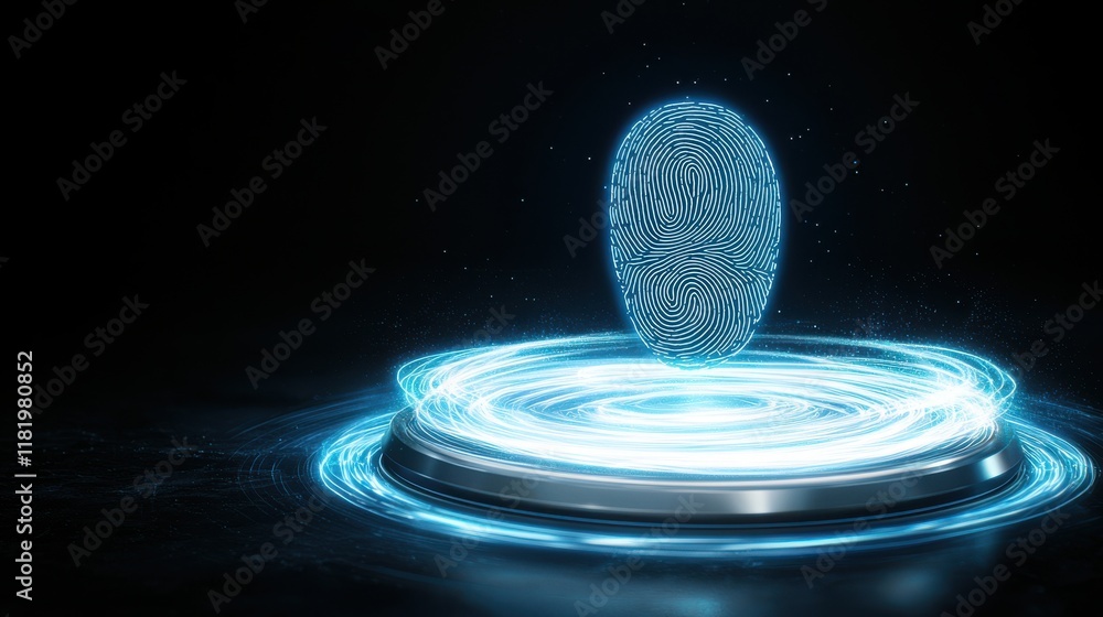 Poster a glowing fingerprint illuminated against a dark background, symbolizing digital security and identi