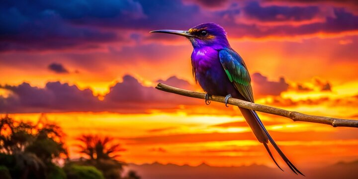 Puce Arobace Silhouette: Elegant Bird in Sunset, Dramatic Sky