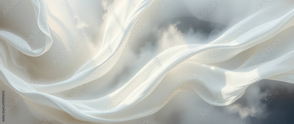 Aufkleber a soft, ethereal flow of delicate fabric resembling wispy clouds, creating a serene and tranquil atm