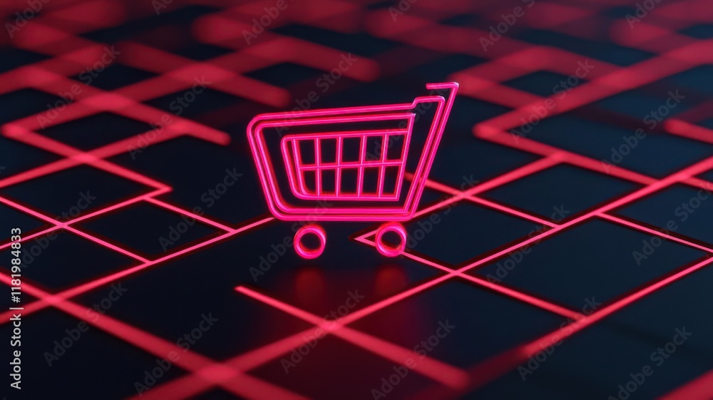 Poster ai and consumer behavior. a calming depiction of glowing targeted ads on e-commerce platforms tailor