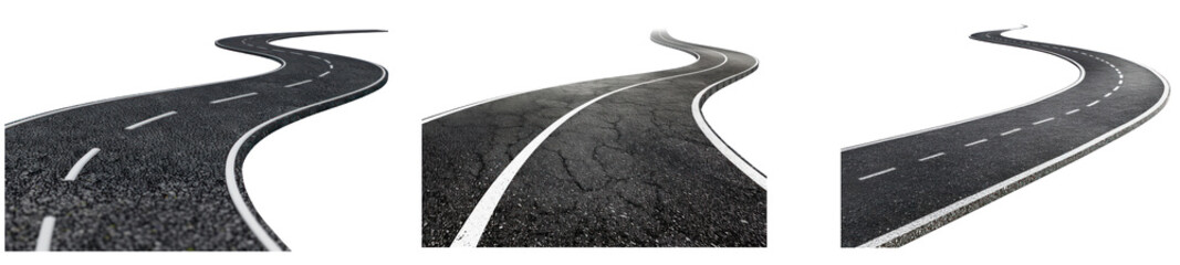 Asphalt road png cut out element set, transparent background