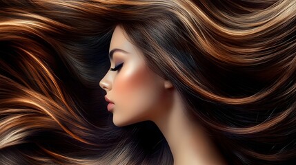Obraz premium Woman with silky hair and subtle makeup