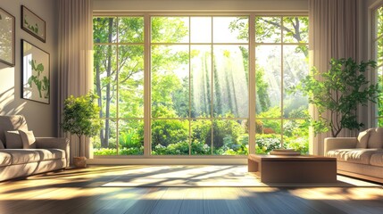 Fototapeta premium Modern living room with garden view
