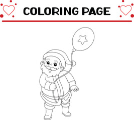 santa claus holding blue balloon coloring page for kids