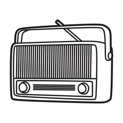 black and white vector image, line art, old model radio