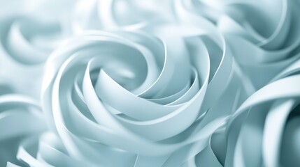 Abstract white 3D spirals intertwining to create a dynamic and futuristic background with soft gradients and depth
