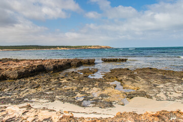 Deserted Wild Beach with Mountains and Sea in Tunisia, North Africa