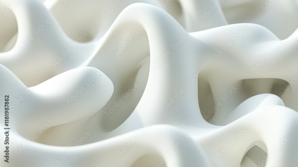 Poster curved white 3d shapes overlapping to form an organic and smooth abstract background with soft shado
