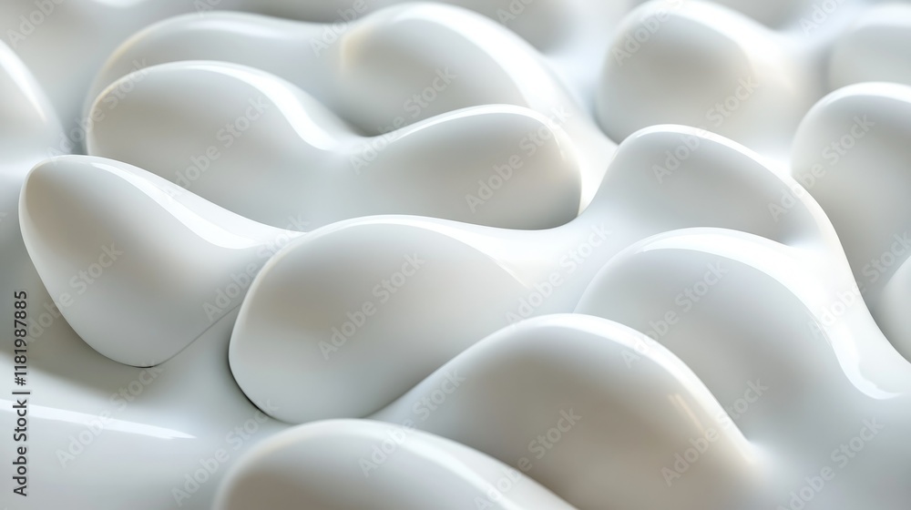 Poster curved white 3d shapes overlapping to form an organic and smooth abstract background with soft shado