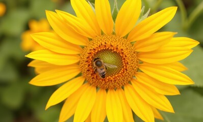 Bee pollinating a vibrant sunflower
