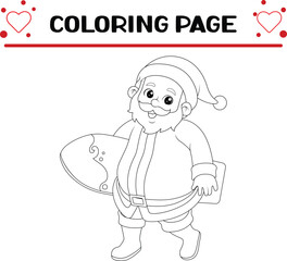 santa claus carrying big surf board coloring page for kids