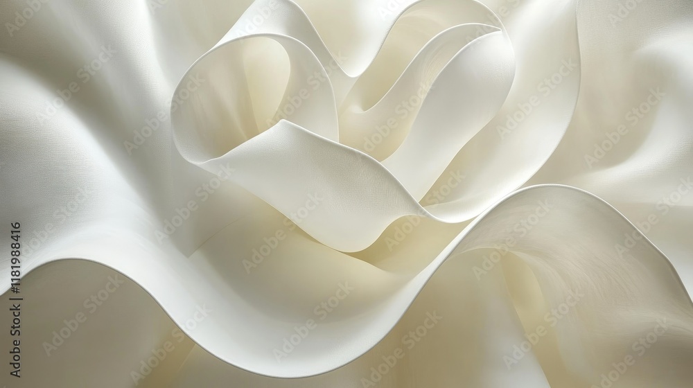 Poster smooth white 3d curves forming a flowing ribbon-like pattern, creating a sense of movement and elega