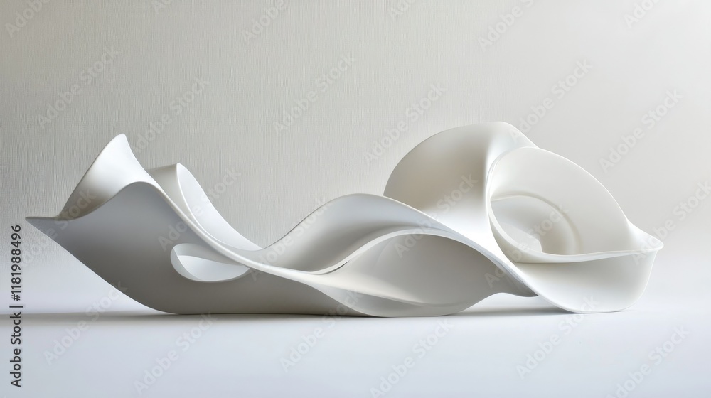 Poster smooth white 3d curves forming a flowing ribbon-like pattern, creating a sense of movement and elega