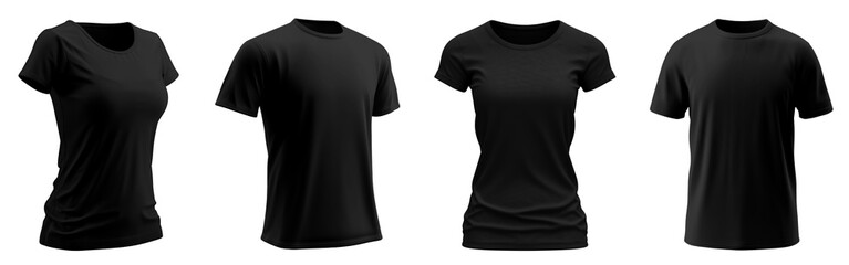 Black t-shirt png cut out element set, transparent background