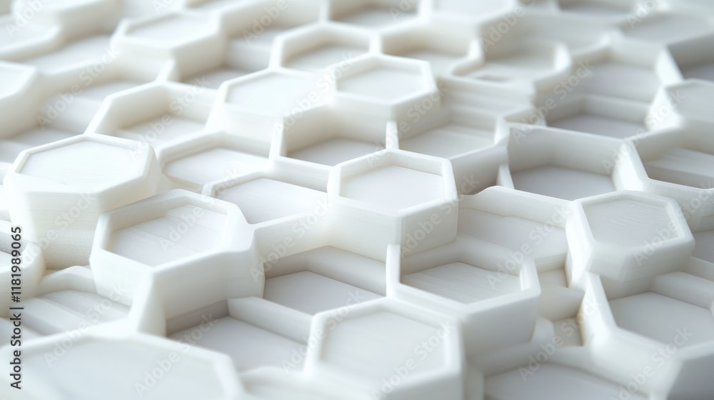 Poster white 3d honeycomb pattern with precise hexagons and light shading, perfect for a modern and clean a