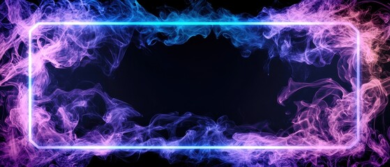 Vibrant hazy rectangular border design digital art purple and blue glow abstract environment artistic concept