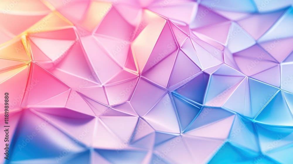 Poster abstract polygonal surface with vibrant pink, blue and yellow hues, creating a modern and dynamic de