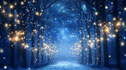 Beautiful alley in the park decorated with led lights. Selective focus.