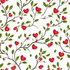 Heart-Shaped Leaves and Vines Pattern on a Clean White Background for Romantic Designs and Crafts