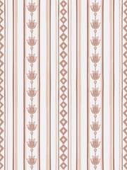 This seamless pattern features intricate floral designs and geometric shapes in warm, earthy tones. Perfect for textiles, wallpapers, and decorative projects.
