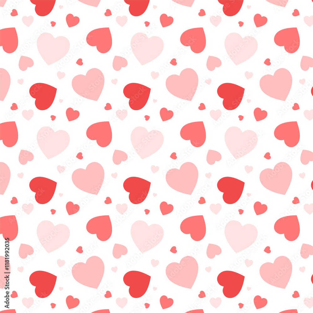 Wall mural seamless pattern with red hearts.cute heart repeat pattern isolated on white background for happy va