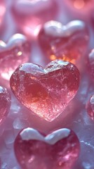 Obraz premium Pink Crystal Heart Shapes on Soft Background 