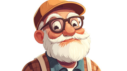 Obraz premium A cheerful elderly man with glasses and a white beard, wearing a cap and plaid shirt.