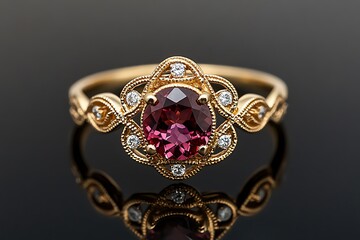 Jewelry ring with emerald on a black background close up