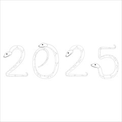 Chinese 2025 Contour White and Black New Year Numeric. Zodiac Asia Silhouette Snake