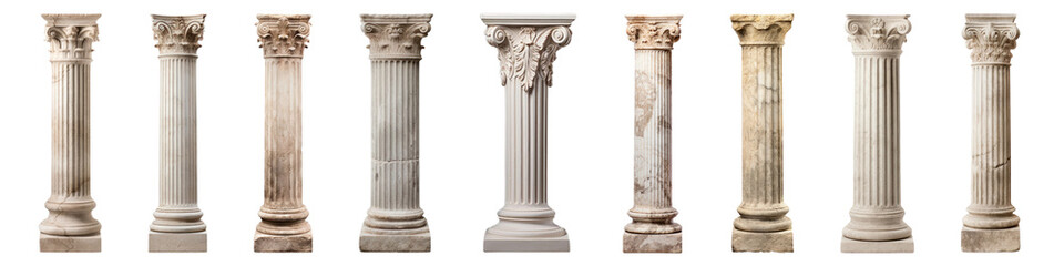 Classic greek pillar architecture png cut out element set, transparent background