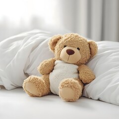 Adorable Plush Teddy Bear Resting on a Crisp,Bright White Surface
