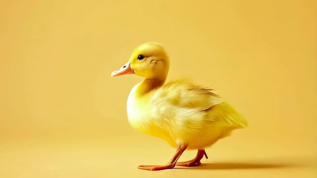 little funny duck on yellow background with copy space